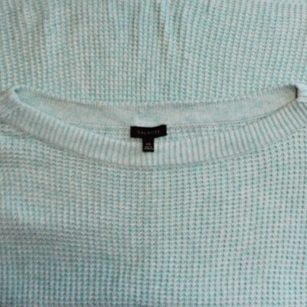 Talbots Oversized XS $98 Cotton Wool Blend Aqua Teal Blue Waffle‎ Knit Sweater